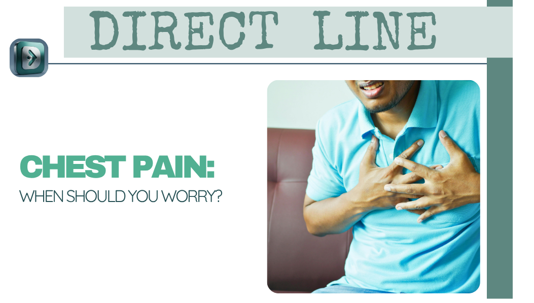 image of a man holding his hands against the left side of his chest, as he experiences chest pain