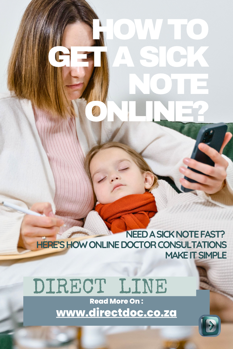 Direct Line health blog South Africa image showing a female holding her baby, searching on how to get a sick note online